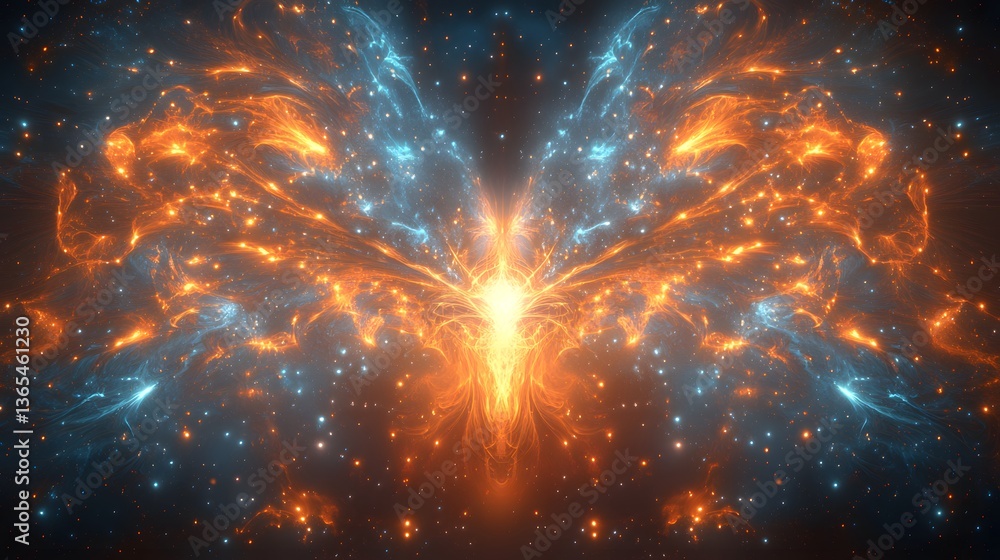 Poster unique butterfly-shaped object gracefully floating in space creating a dreamlike cosmic scene full o