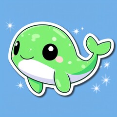 Naklejka premium Adorable Green Cartoon Whale Sticker Design