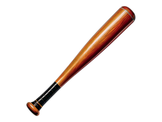 High-angle studio shot of a wooden baseball bat with a black grip, isolated on a white background.  Perfect for sports, crime, or action themes.  Use in websites, articles, or graphic design projects.