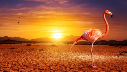 Naklejka premium flamingo in the sunset