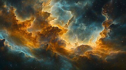 Fototapeta premium Mesmerizing dreamlike nebula illuminated in the cosmic sky with vibrant gas clouds and stellar brilliance
