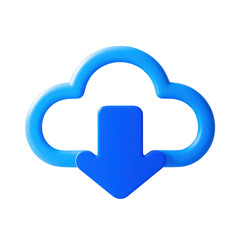 Fototapeta premium Blue Cloud Download Icon On Transparent Background, Generative AI
