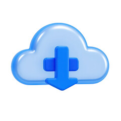 Obraz premium Blue Cloud Download Icon On Transparent Background, Generative AI