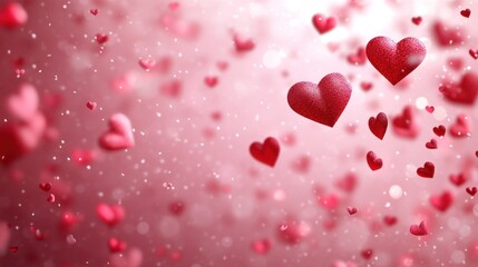 Romantic hearts floating in a soft pink bokeh background