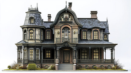 Fototapeta premium Victorian style house with ornate details and steep roof