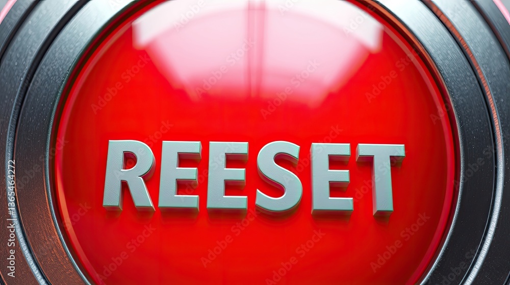 Aufkleber close up of red reset button with metal frame