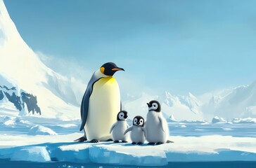 Fototapeta premium A family of emperor penguins standing in the snow