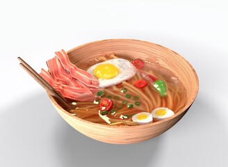 a plate of ramen on a white background 3d-rendering