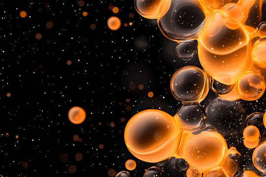 Abstract orange bubbles floating in dark background