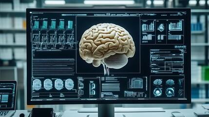 A brain analysis displayed on a computer screen for medical purposes