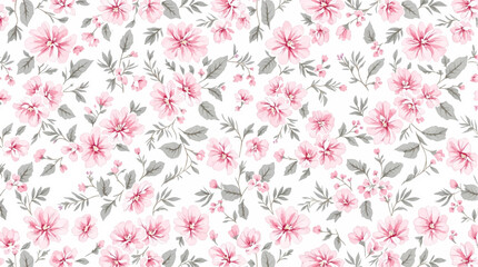Watercolor Pink flower background, Beautiful seamless pattern with watercolor gentle pink flowers