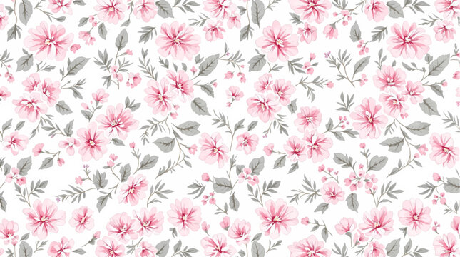 Watercolor Pink flower background, Beautiful seamless pattern with watercolor gentle pink flowers