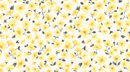 Watercolor yellow flower background, Beautiful seamless pattern with watercolor gentle color flowers © Paint