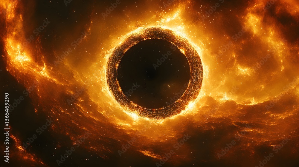 Poster an intriguing black hole nestled within the core of another black hole in a complex fractal abstract