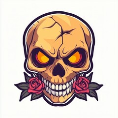 Fototapeta premium Grim Reaper Skull with Roses - Vintage Tattoo Style Illustration