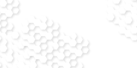 Emboss minimal white hexagonal hexagon modern technology creative emboss light honeycomb polygonal web. abstract geometric science and mosaic tile with template texture background.	
