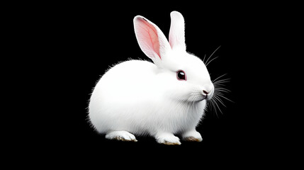 Fototapeta premium Adorable white rabbit sitting against black background