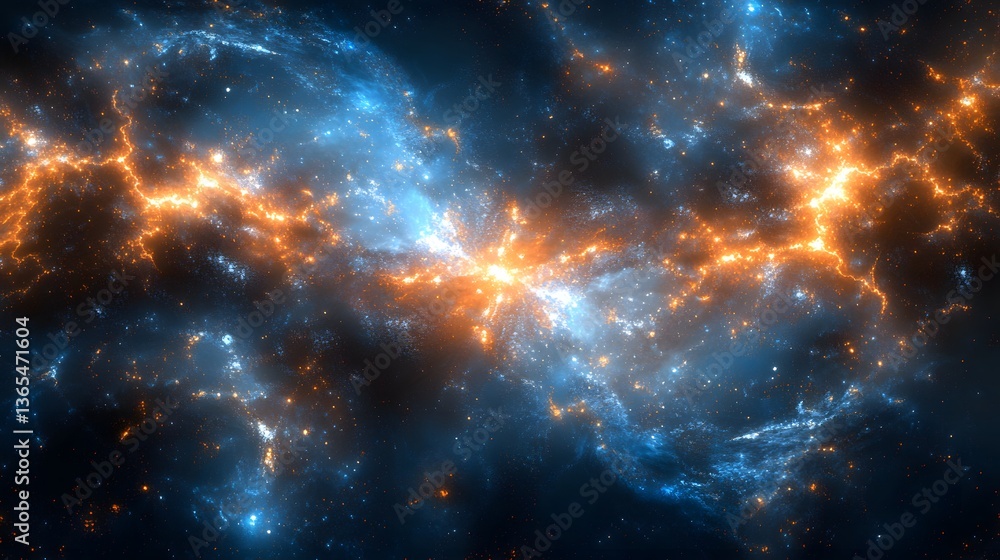 Poster majestic fractal representation of a very large cluster of stars illuminating the vastness of space