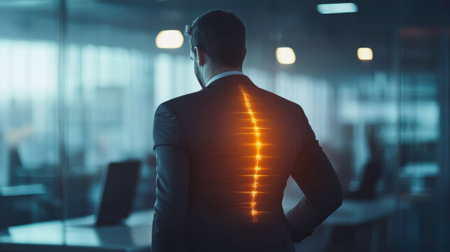 Businessman pain back with hightlight in office.