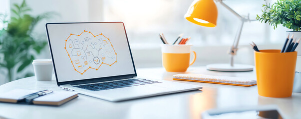 workspace featuring laptop displaying mind map that enhances creativity and organization