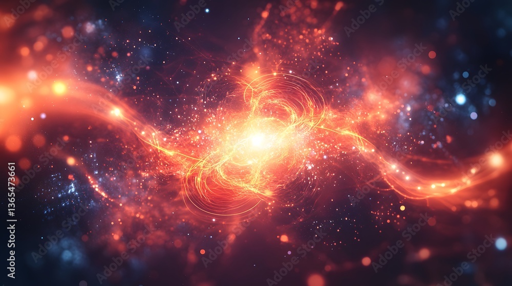 Poster futuristic abstract illustration of a bright orange and blue explosion creating a dynamic visual exp