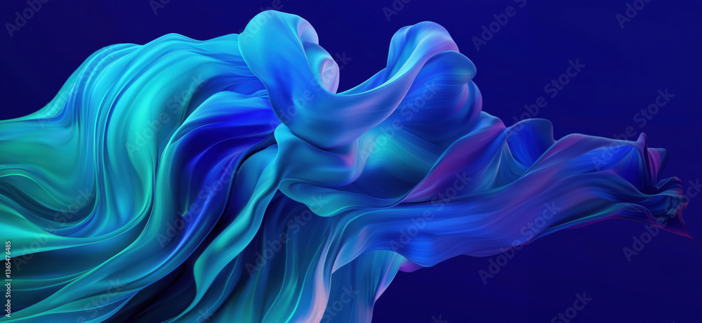Poster abstract fluid wave design in vibrant blue and teal colors, showcasing smooth flowing textures and d