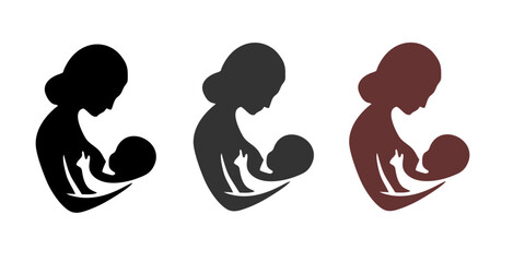 Mother feeding breast milk to baby sign. Lactating mother icon. Breastfeeding icon