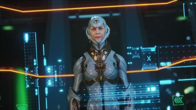 High-Tech Humanoid Speaking &ndash; AI Robotics in Futuristic Lab