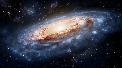 Obraz premium Breathtaking spiral galaxy displaying twisting arms of stars surrounded by cosmic elements in a futuristic space scene