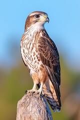 Hawk Perched on Stump