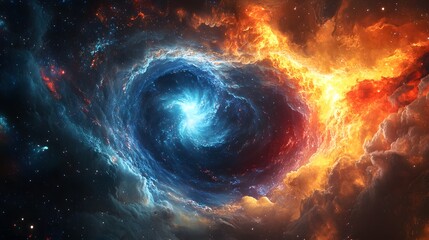 Breathtaking blue and orange spiral galaxy displaying the infinite beauty of the universe with celestial wonders