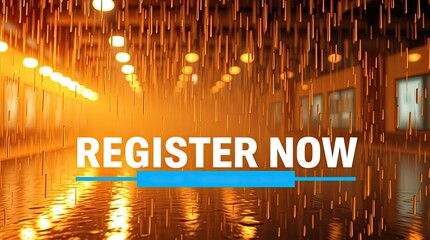 Promotional image with the words register now in large font