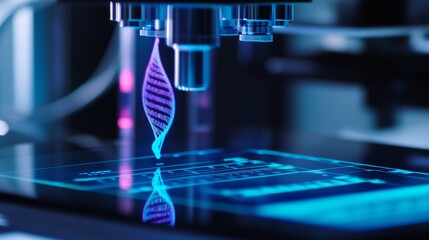 An AI powered medical device analyzing DNA for genetic disease predispositions, enabling personalized health solutions, Genetic research style