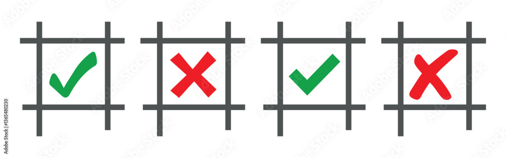 Poster checkmark with checkbox icon. green checkmark and simple checkmark in a box set with different line.