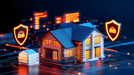 Real-time digital security system for smart homes urban environment 3d rendering technology enhanced safety