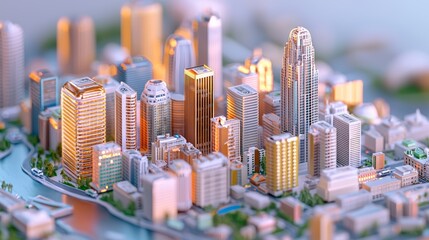 Golden Cityscape  Miniature Model of Modern Urban Architecture