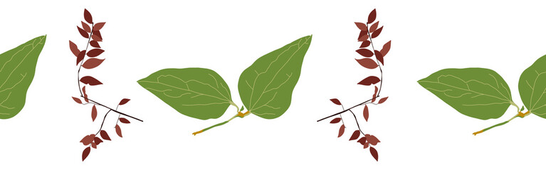 Obraz premium Leaves border on a white background. Hand-drawn illustration. Perfect for spring and summer.