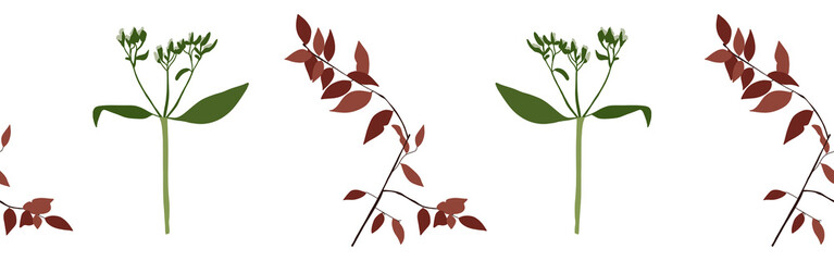 Leaves border on a white background. Hand-drawn illustration. Perfect for spring and summer.