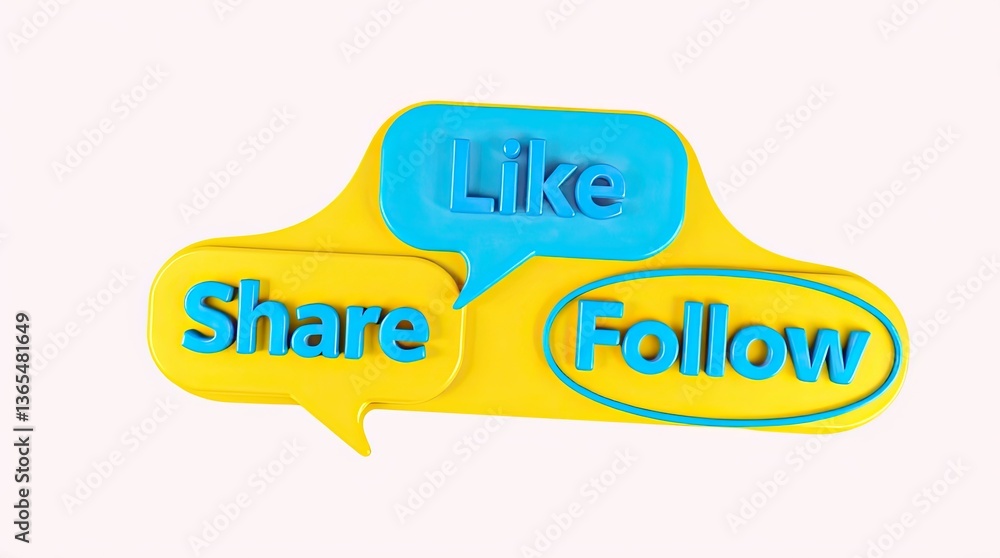 Poster bright social media icons displaying like share and follow