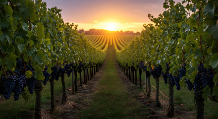 Naklejka premium Sunset Vineyard Landscape