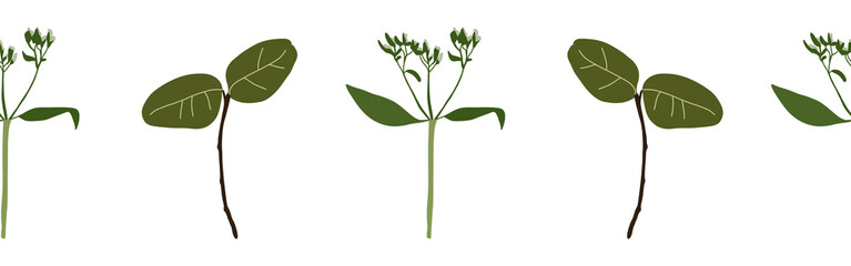 Leaves border on a white background. Hand-drawn illustration. Perfect for spring and summer.