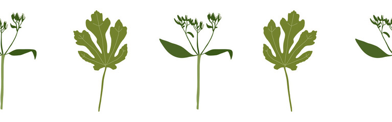 Leaves border on a white background. Hand-drawn illustration. Perfect for spring and summer.