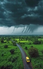 storm clouds over green field