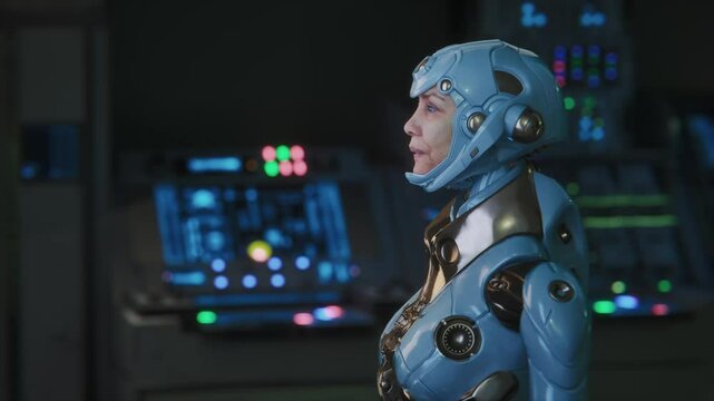 Talking Robot Woman in Tech Lab &ndash; AI Innovation Visual &ndash; 4K Footage
