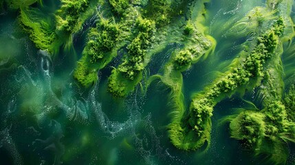 Conservation of Blue Green Algae Cyanobacteria Algae Created Earths Oxygen Depict dramatic time lapse view of cyanobacteria mat growing shallow water their bubble releasing oxygen astrobiologists