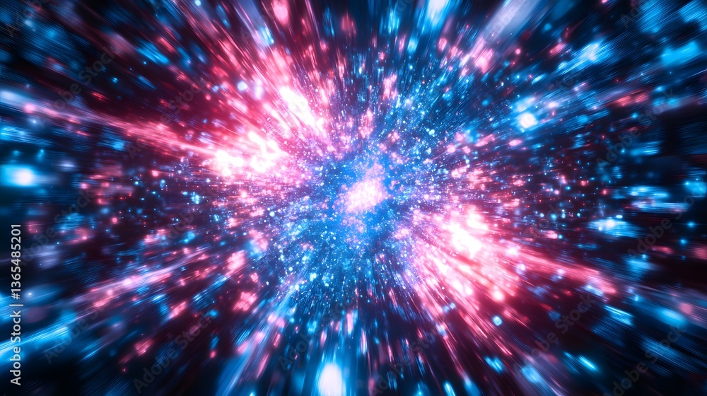 Poster explosive display of blue and red colors representing a powerful cosmic event in the depths of space