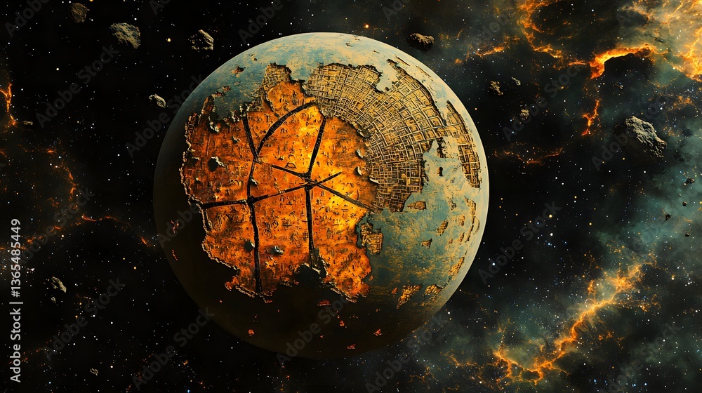 Poster stunning planet displayed in the vastness of space highlighting the beauty and complexity of cosmic 