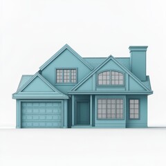 Light Blue Modern House 3D Model Rendering on White Background