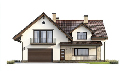 modern residential house with brown roof and garage on white background
