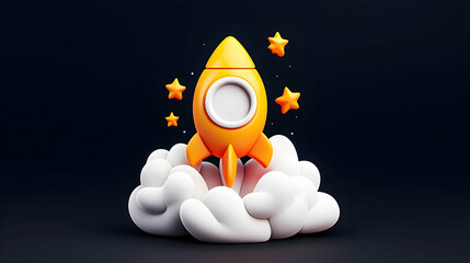 Whimsical Yellow Rocket Launching Through Starry Night Sky